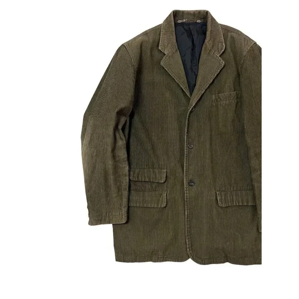 Old Navy Corduroy Blazer Jacket Mens Medium Olive Brown Vtg Grunge Artist Y2K